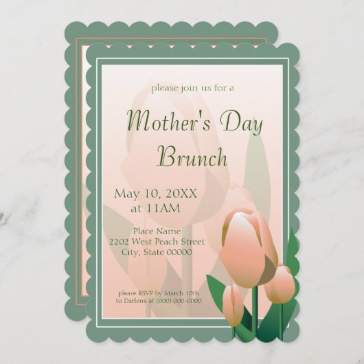 moederdag Brunch Spring Pink Tulips Party Kaart (Voorkant / Achterkant)