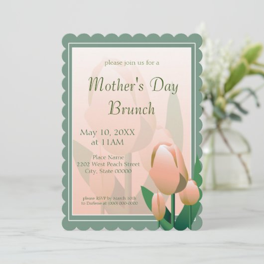 moederdag Brunch Spring Pink Tulips Party Kaart (Staand voorkant)