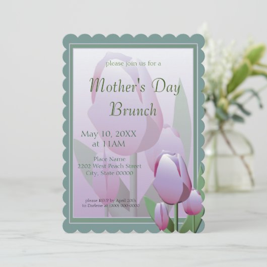 Moederdag Brunch Spring Violet Tulips Kaart (Staand voorkant)