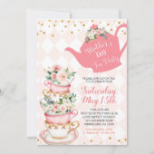 Moederdag Brunch Tea Party Floral Invitation Kaart (Voorkant)
