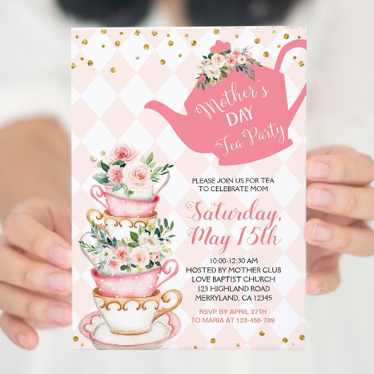 Moederdag Brunch Tea Party Floral Invitation Kaart