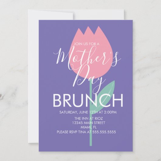 Moederdag brunch tulp bloem uitnodiging (Voorkant)