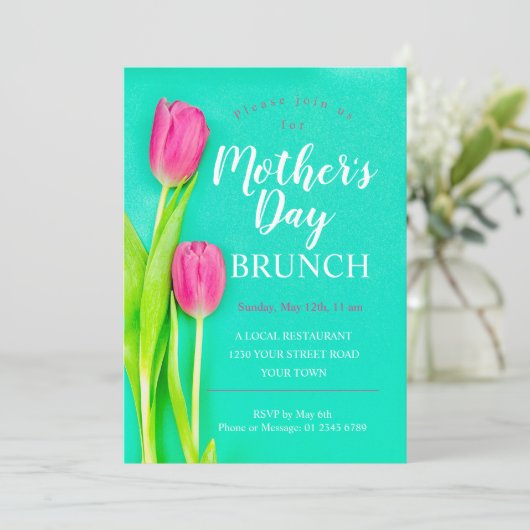 Moederdag Brunch Tulp Bloemen Kaart (Staand voorkant)