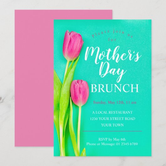 Moederdag Brunch Tulp Bloemen Kaart (Voorkant / Achterkant)
