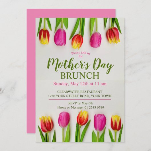 Moederdag Brunch Tulp Bloemen Kaart (Voorkant / Achterkant)
