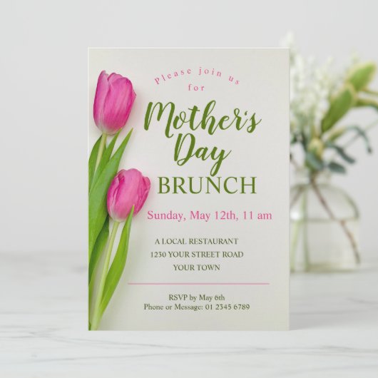 Moederdag Brunch Tulp Bloemen Kaart (Staand voorkant)
