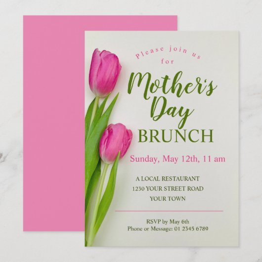 Moederdag Brunch Tulp Bloemen Kaart (Voorkant / Achterkant)