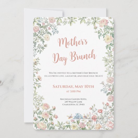 Moederdag Brunch Uitnodiging Bloemen (Voorkant)