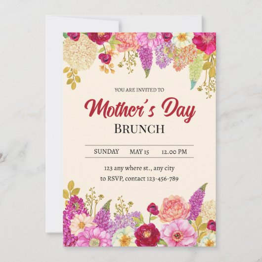 Moederdag Brunch Uitnodiging, Bloemen Moederdag Kaart (Voorkant)