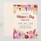 Moederdag Brunch Uitnodiging, Bloemige Moederdag Kaart (Voorkant / Achterkant)