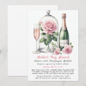 Moederdag brunch uitnodiging – Champagne & Roze (Voorkant / Achterkant)