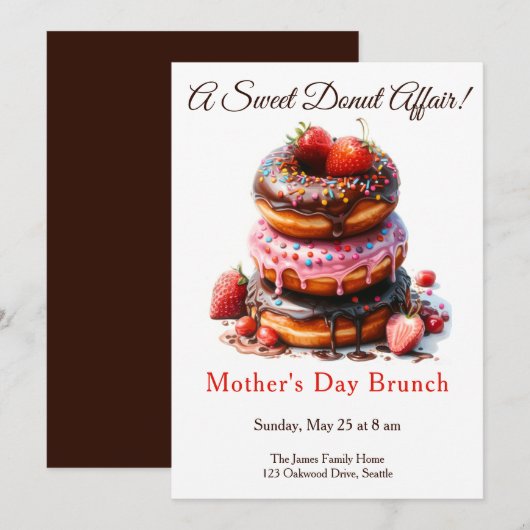 Moederdag Brunch Uitnodiging – Donut aangelegenhei (Voorkant / Achterkant)