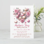 Moederdag brunch uitnodiging | Heart Macaron (Staand voorkant)