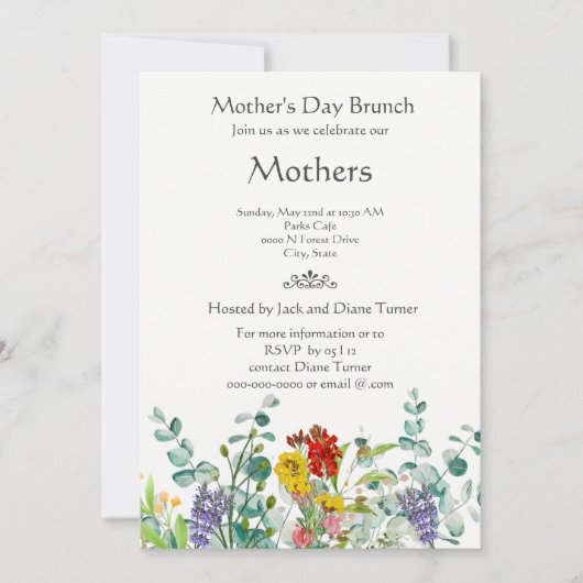 Moederdag brunch uitnodiging met wilde bloemen (Voorkant)