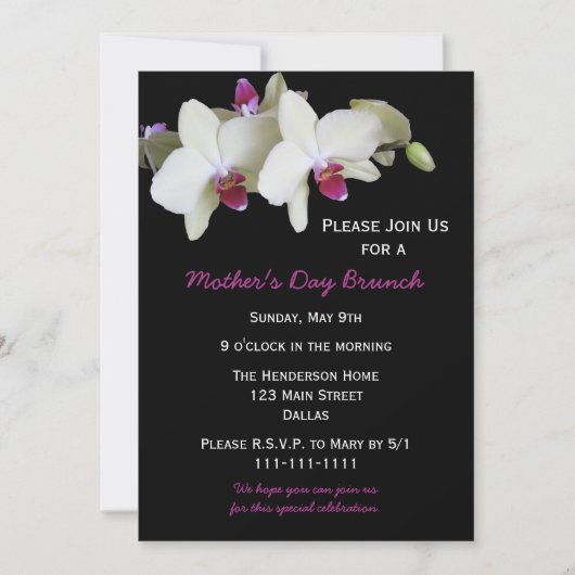 Moederdag Brunch Uitnodiging Orchideeën voor Moede (Voorkant)