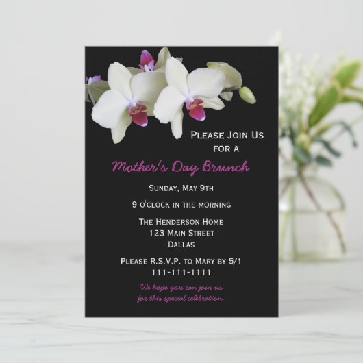 Moederdag Brunch Uitnodiging Orchideeën voor Moede (Staand voorkant)