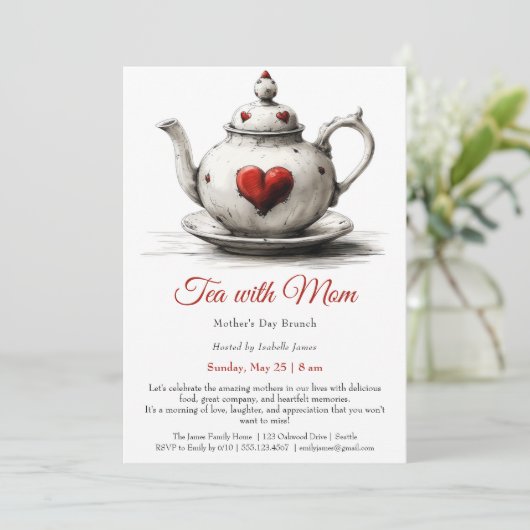 Moederdag Brunch Uitnodiging - Thee met mama (Staand voorkant)