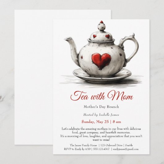 Moederdag Brunch Uitnodiging - Thee met mama (Voorkant / Achterkant)