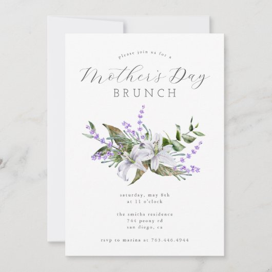 Moederdag Brunch | Uitnodiging van witte flora (Voorkant)