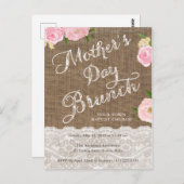Moederdag Brunch uitnodigt, rustieke roze bloemen Briefkaart (Voorkant / Achterkant)