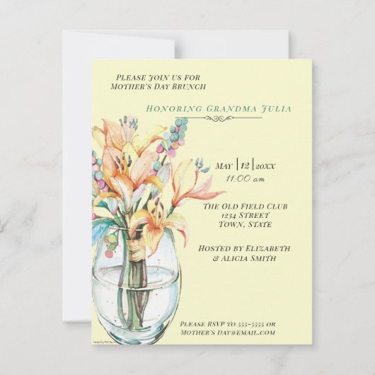 Moederdag Brunch Vaas van Daglelies Kaart (Achterkant)