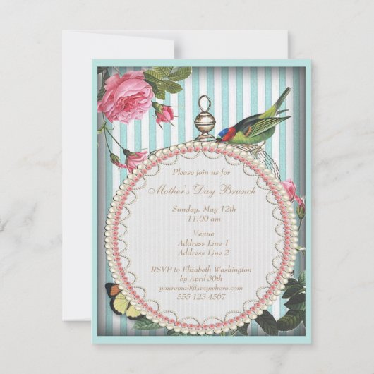 Moederdag Brunch  Vogelkooi & Rozen Kaart (Achterkant)