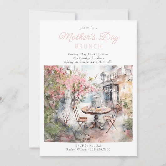 Moederdag Brunch Waterverf Plaza in Bloom Kaart (Voorkant)