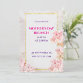Moederdag Brunch, Waterverf Roze Bloemen Kaart (Staand voorkant)