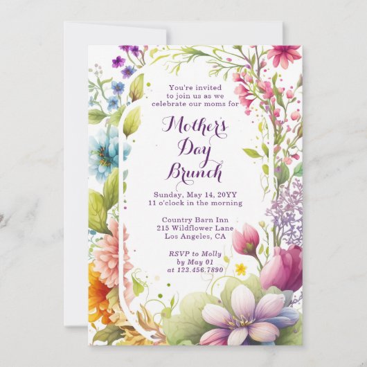 Moederdag Brunch Waterverf Wildbloem Floral Kaart (Voorkant)