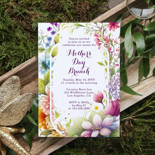 Moederdag Brunch Waterverf Wildbloem Floral Kaart