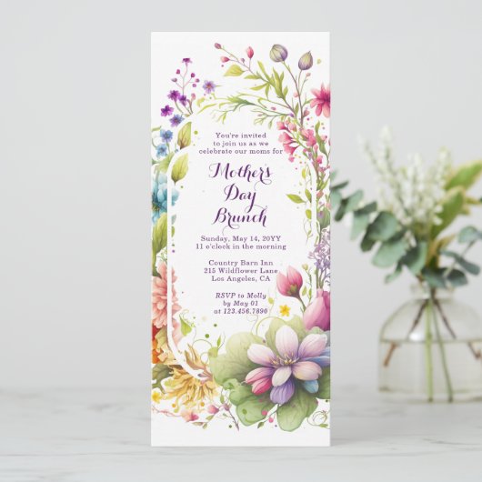 Moederdag Brunch Waterverf Wildbloem Floral Kaart (Staand voorkant)