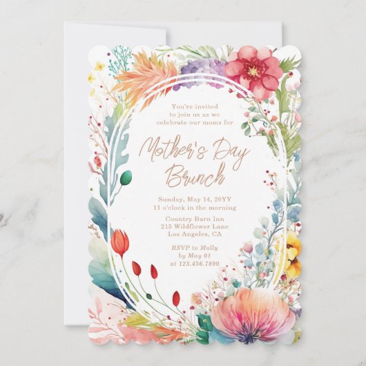 Moederdag Brunch Waterverf wilde bloemen Kaart (Voorkant)