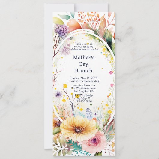 Moederdag Brunch Waterverf wilde bloemen Kaart (Voorkant)