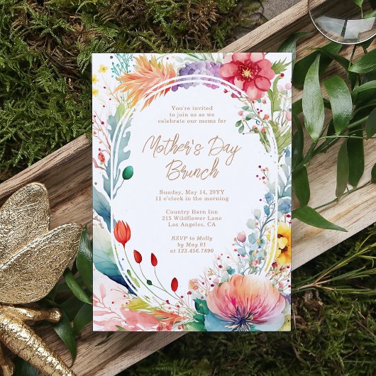 Moederdag Brunch Waterverf wilde bloemen Kaart