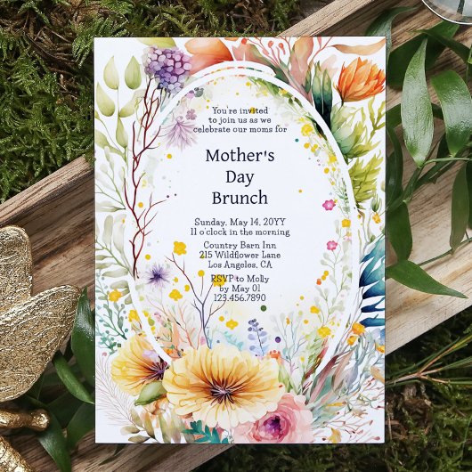 Moederdag Brunch Waterverf wilde bloemen Kaart