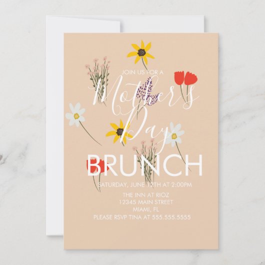Moederdag Brunch Wild Floral Invitation Kaart (Voorkant)