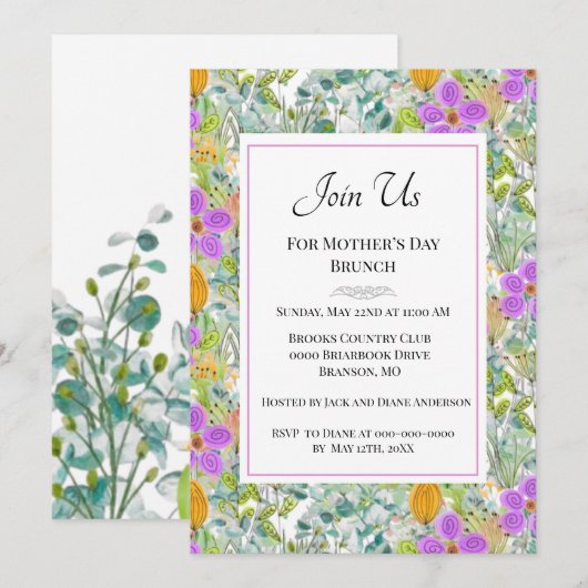 Moederdag Brunch Wildbloemen Greenery Holiday Kaart (Voorkant / Achterkant)
