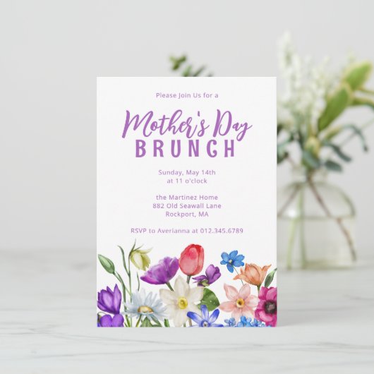 Moederdag Brunch Wildflower Uitnodiging (Staand voorkant)