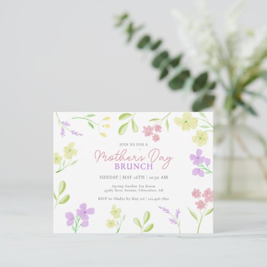 Moederdag Brunch Zachte Bloemen Waterverf Pastel Briefkaart (Staand voorkant)