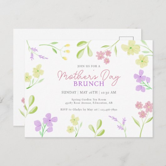 Moederdag Brunch Zachte Bloemen Waterverf Pastel Briefkaart (Voorkant / Achterkant)