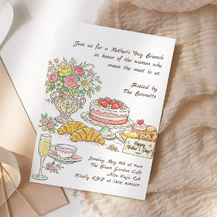 Moederdag brunchfeest met bloemen kaart