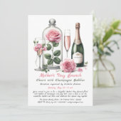 Moederdag brunchuitnodiging – Champagne & Roze Kaart (Staand voorkant)