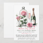 Moederdag brunchuitnodiging – Champagne & Roze Kaart (Voorkant / Achterkant)
