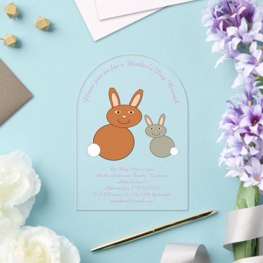 Moederdag Bunnies Custom Brunch Acryl Uitnodigingen (Insitu (Huwelijk))