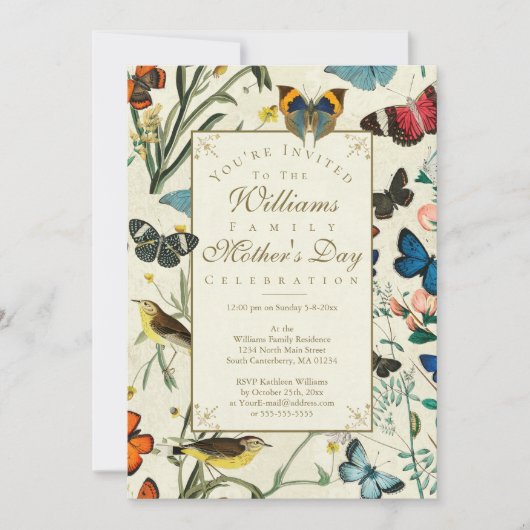  Moederdag Butterflies Birds Invitation Kaart (Voorkant)