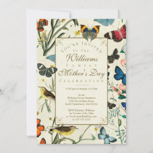 Moederdag Butterflies Birds Invitation Kaart
