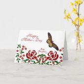 Moederdag Butterfly Red Roses Green Foliage Kaart (Gele Bloem)
