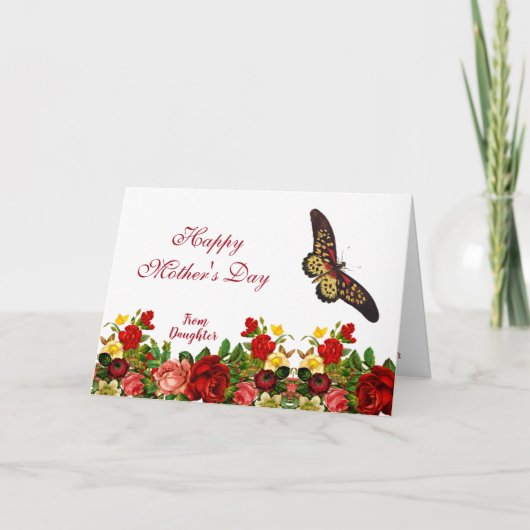 Moederdag Butterfly Rustic Rozen Burgundy Floral Kaart (Voorkant)