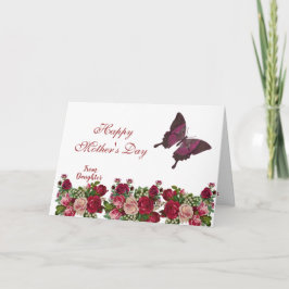Moederdag Butterfly Rustic Rozen Burgundy Floral Kaart