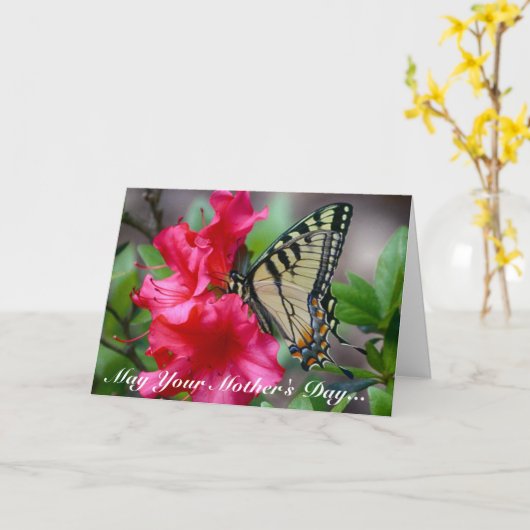 Moederdag Butterfly Wenskaart Kaart (Gele Bloem)